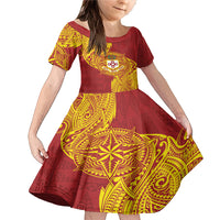 Personalised Kolisi Tonga Atele Family Matching Mermaid Dress and Hawaiian Shirt Since 1882 Simple Ngatu Pattern LT9 Daughter's Dress Gold - Polynesian Pride