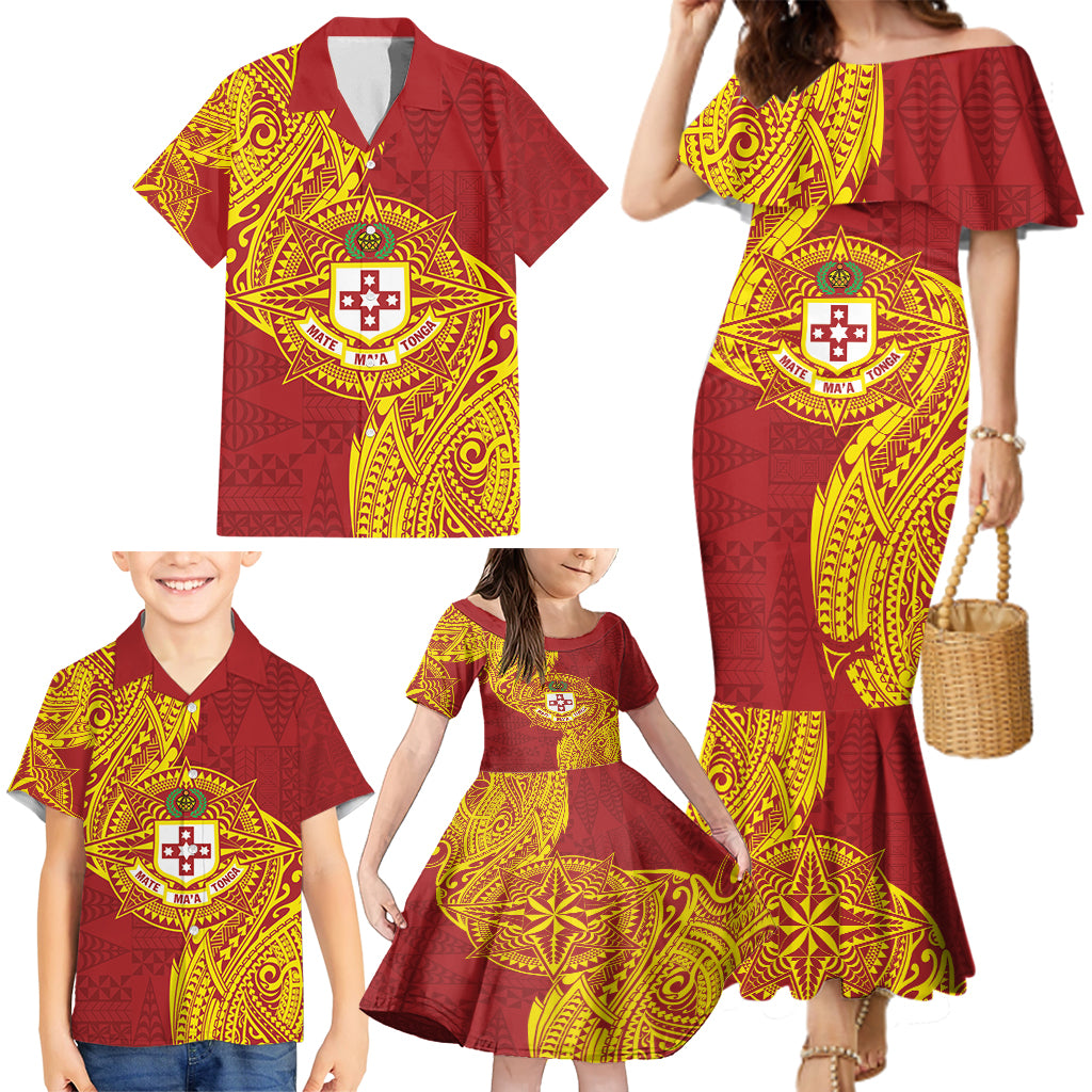 Personalised Kolisi Tonga Atele Family Matching Mermaid Dress and Hawaiian Shirt Since 1882 Simple Ngatu Pattern LT9 - Polynesian Pride