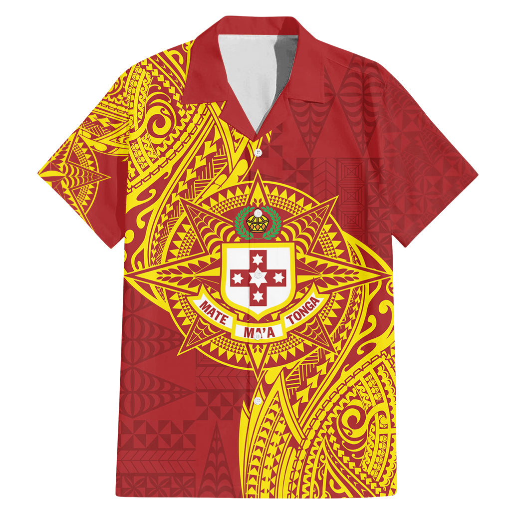 Personalised Kolisi Tonga Atele Family Matching Mermaid Dress and Hawaiian Shirt Since 1882 Simple Ngatu Pattern LT9 Dad's Shirt - Short Sleeve Gold - Polynesian Pride