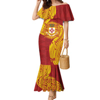 Personalised Kolisi Tonga Atele Family Matching Mermaid Dress and Hawaiian Shirt Since 1882 Simple Ngatu Pattern LT9 Mom's Dress Gold - Polynesian Pride