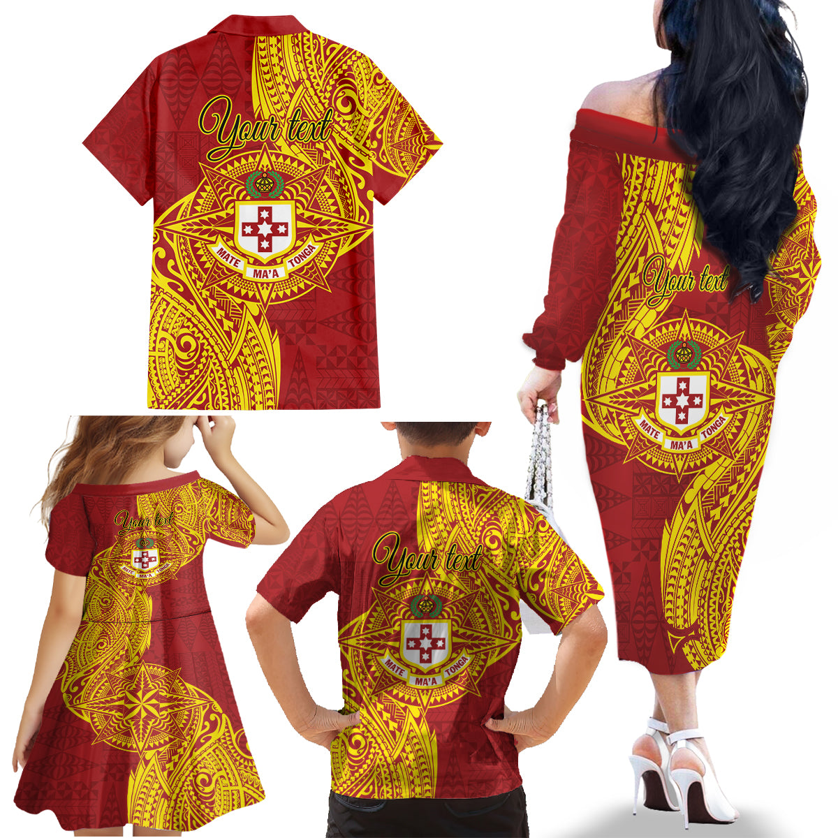 Personalised Kolisi Tonga Atele Family Matching Off The Shoulder Long Sleeve Dress and Hawaiian Shirt Since 1882 Simple Ngatu Pattern LT9 - Polynesian Pride