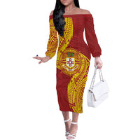 Personalised Kolisi Tonga Atele Off The Shoulder Long Sleeve Dress Since 1882 Simple Ngatu Pattern LT9 Women Gold - Polynesian Pride