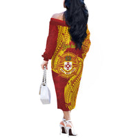 Personalised Kolisi Tonga Atele Off The Shoulder Long Sleeve Dress Since 1882 Simple Ngatu Pattern LT9 - Polynesian Pride