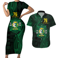 Personalised Tonga Liahona High School 76th Anniversary Couples Matching Short Sleeve Bodycon Dress and Hawaiian Shirt Special Kupesi Pattern LT9 Green - Polynesian Pride