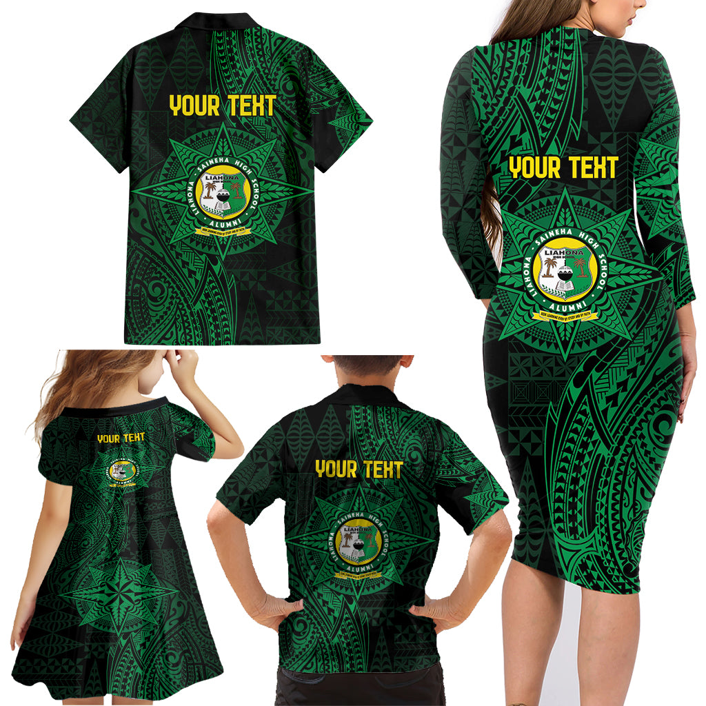 Personalised Tonga Liahona High School 76th Anniversary Family Matching Long Sleeve Bodycon Dress and Hawaiian Shirt Special Kupesi Pattern LT9 - Polynesian Pride