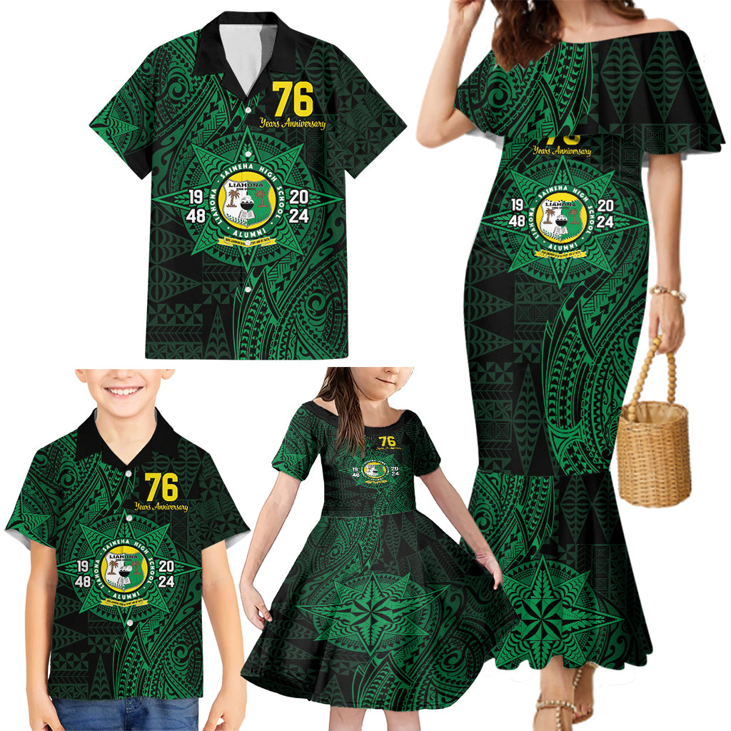 Personalised Tonga Liahona High School 76th Anniversary Family Matching Mermaid Dress and Hawaiian Shirt Special Kupesi Pattern LT9 - Polynesian Pride