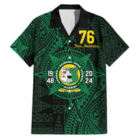 Personalised Tonga Liahona High School 76th Anniversary Family Matching Mermaid Dress and Hawaiian Shirt Special Kupesi Pattern LT9 Dad's Shirt - Short Sleeve Green - Polynesian Pride