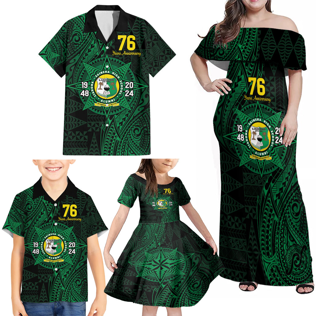Personalised Tonga Liahona High School 76th Anniversary Family Matching Off Shoulder Maxi Dress and Hawaiian Shirt Special Kupesi Pattern LT9 - Polynesian Pride