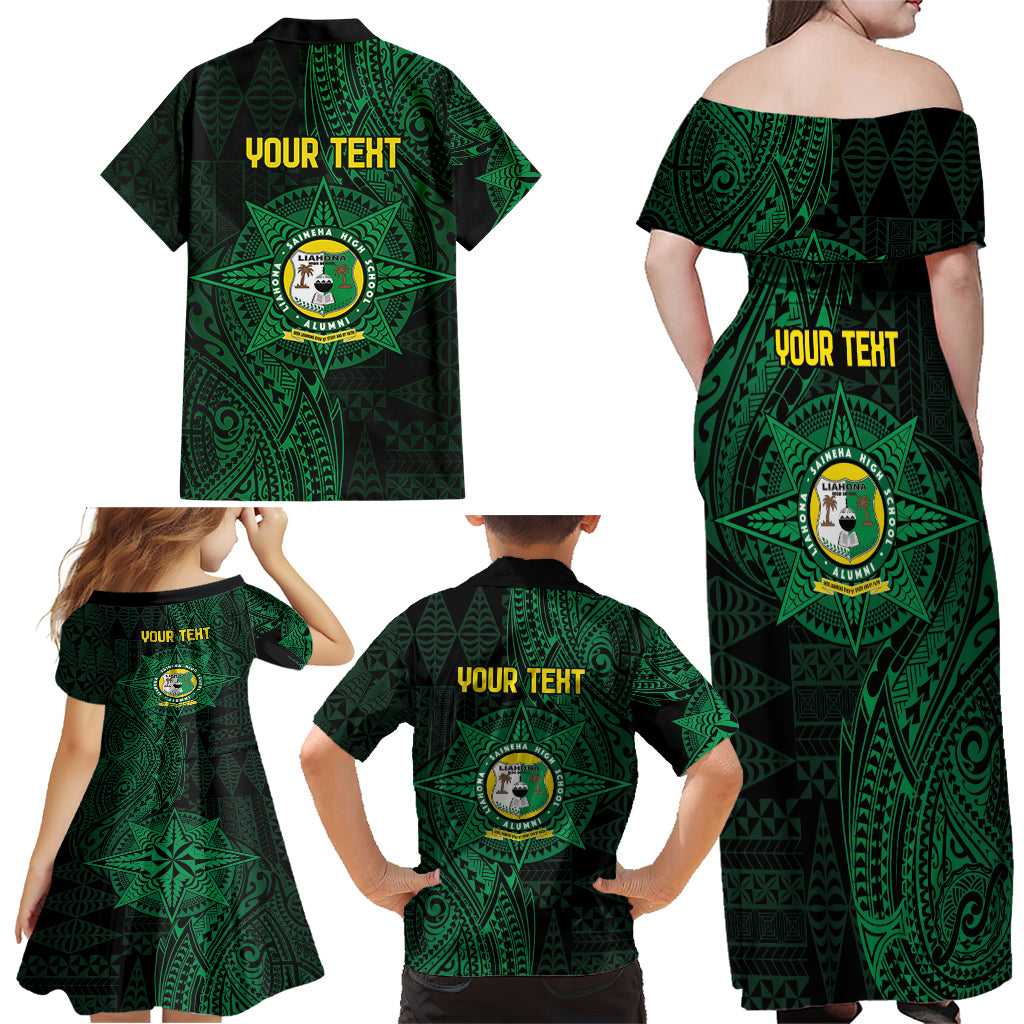 Personalised Tonga Liahona High School 76th Anniversary Family Matching Off Shoulder Maxi Dress and Hawaiian Shirt Special Kupesi Pattern LT9 - Polynesian Pride