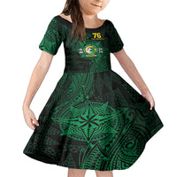 Personalised Tonga Liahona High School 76th Anniversary Family Matching Off Shoulder Short Dress and Hawaiian Shirt Special Kupesi Pattern LT9 Daughter's Dress Green - Polynesian Pride
