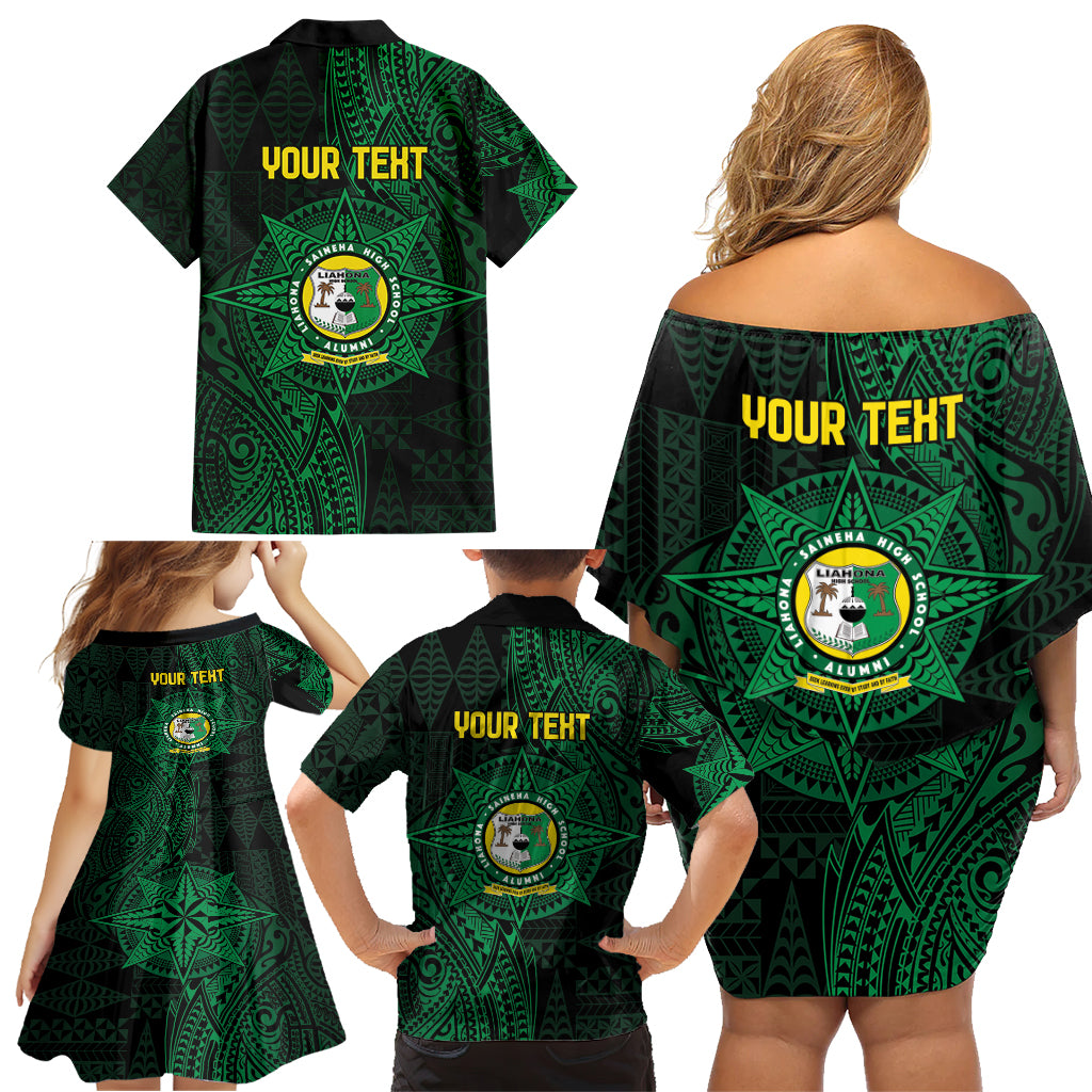Personalised Tonga Liahona High School 76th Anniversary Family Matching Off Shoulder Short Dress and Hawaiian Shirt Special Kupesi Pattern LT9 - Polynesian Pride