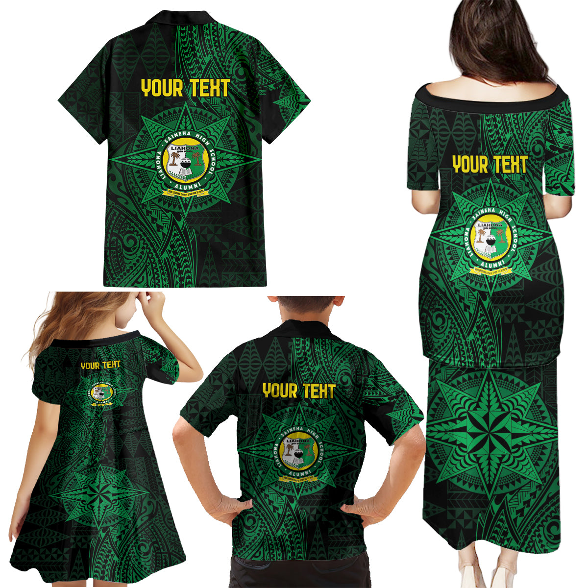 Personalised Tonga Liahona High School 76th Anniversary Family Matching Puletasi and Hawaiian Shirt Special Kupesi Pattern LT9 - Polynesian Pride