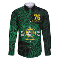 Personalised Tonga Liahona High School 76th Anniversary Family Matching Summer Maxi Dress and Hawaiian Shirt Special Kupesi Pattern LT9 Dad's Shirt - Long Sleeve Green - Polynesian Pride