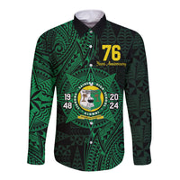 Personalised Tonga Liahona High School 76th Anniversary Long Sleeve Button Shirt Special Kupesi Pattern LT9 Unisex Green - Polynesian Pride