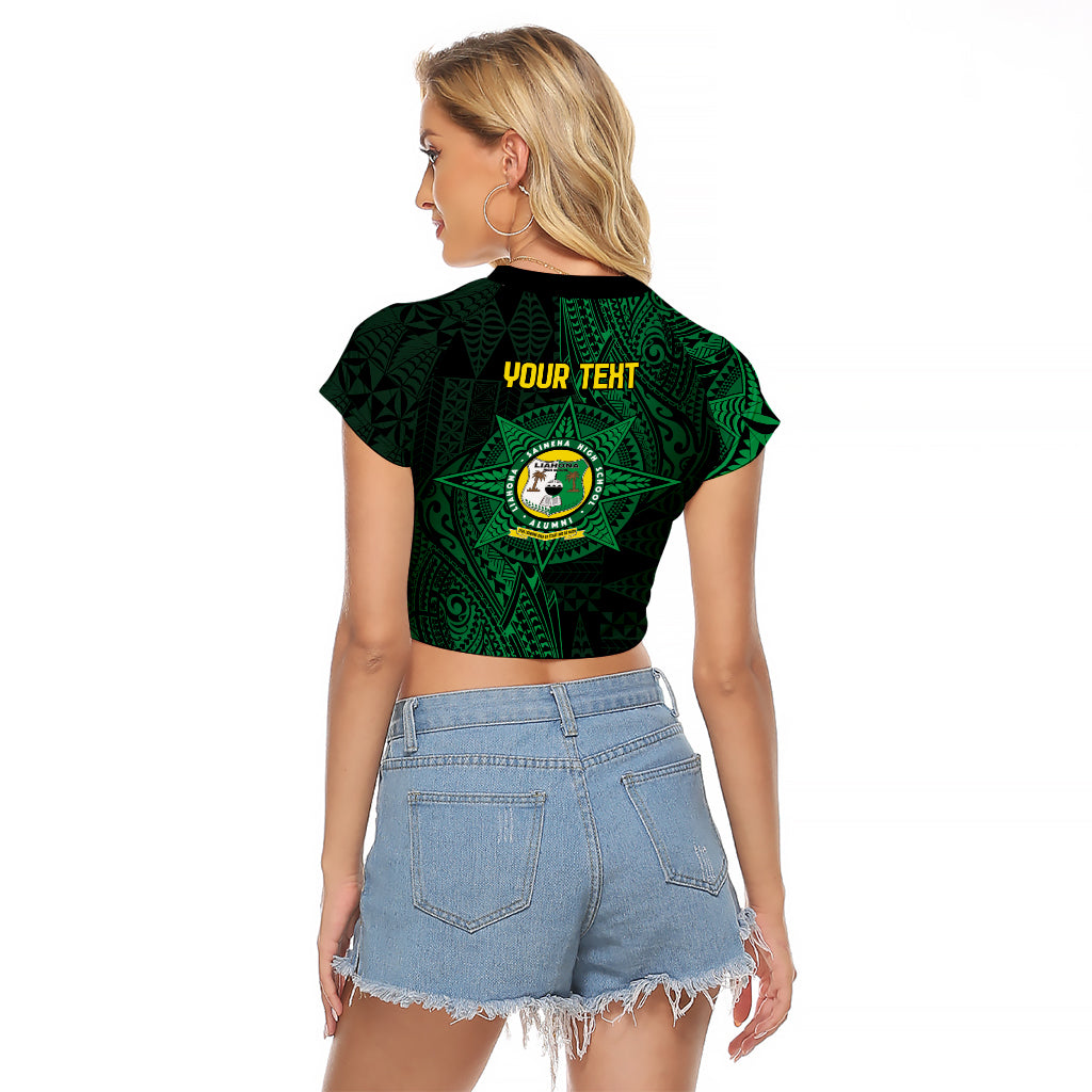 Personalised Tonga Liahona High School 76th Anniversary Raglan Cropped T Shirt Special Kupesi Pattern