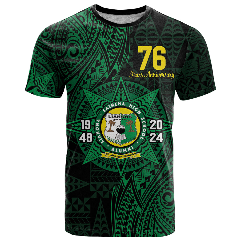 Personalised Tonga Liahona High School 76th Anniversary T Shirt Special Kupesi Pattern LT9 Green - Polynesian Pride
