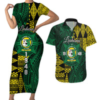 Personalised Tonga Liahona High School Couples Matching Short Sleeve Bodycon Dress and Hawaiian Shirt Since 1948 Special Kupesi Pattern LT9 Green - Polynesian Pride