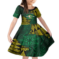 Personalised Tonga Liahona High School Family Matching Long Sleeve Bodycon Dress and Hawaiian Shirt Since 1948 Special Kupesi Pattern LT9 Daughter's Dress Green - Polynesian Pride