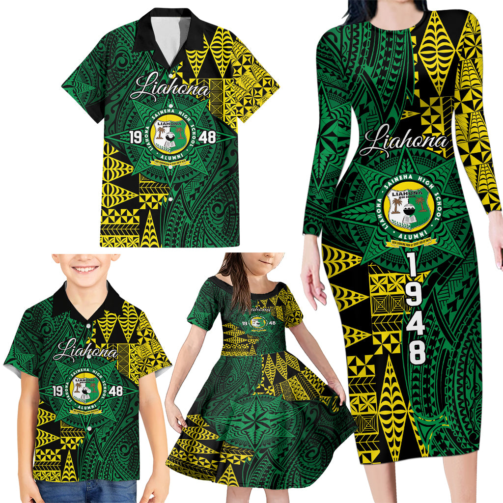 Personalised Tonga Liahona High School Family Matching Long Sleeve Bodycon Dress and Hawaiian Shirt Since 1948 Special Kupesi Pattern LT9 - Polynesian Pride