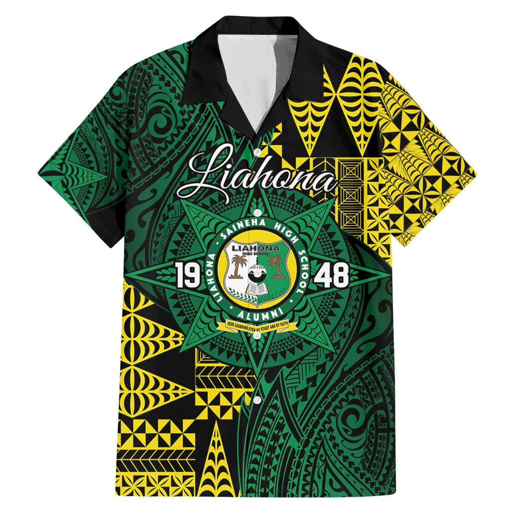 Personalised Tonga Liahona High School Family Matching Mermaid Dress and Hawaiian Shirt Since 1948 Special Kupesi Pattern LT9 Dad's Shirt - Short Sleeve Green - Polynesian Pride