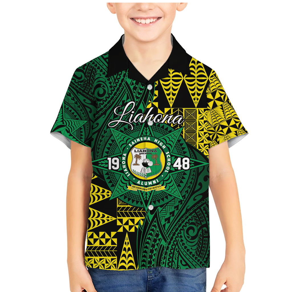 Personalised Tonga Liahona High School Family Matching Mermaid Dress and Hawaiian Shirt Since 1948 Special Kupesi Pattern LT9 Son's Shirt Green - Polynesian Pride