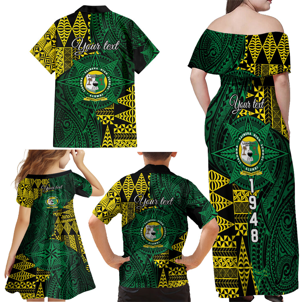 Personalised Tonga Liahona High School Family Matching Off Shoulder Maxi Dress and Hawaiian Shirt Since 1948 Special Kupesi Pattern LT9 - Polynesian Pride
