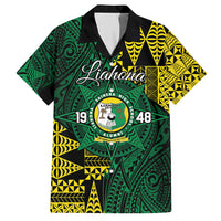 Personalised Tonga Liahona High School Family Matching Off Shoulder Maxi Dress and Hawaiian Shirt Since 1948 Special Kupesi Pattern LT9 Dad's Shirt - Short Sleeve Green - Polynesian Pride