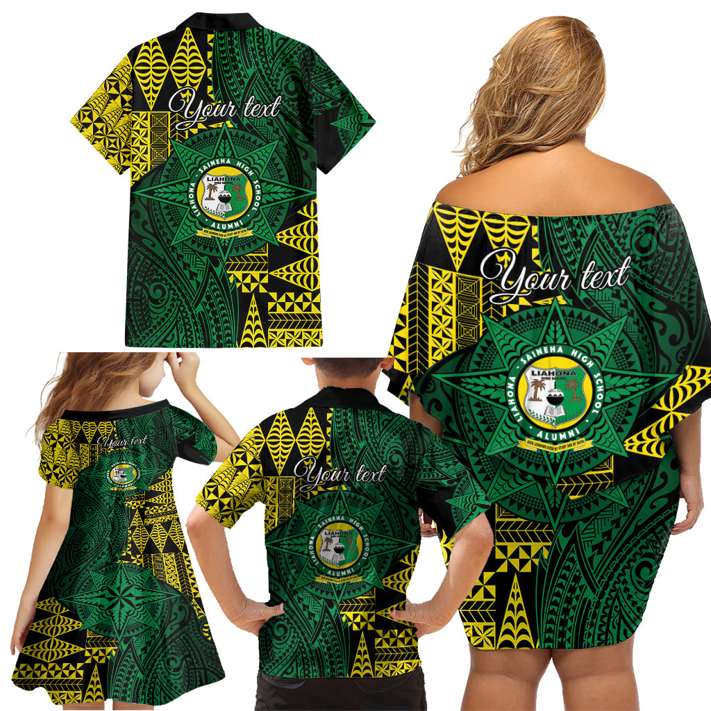 Personalised Tonga Liahona High School Family Matching Off Shoulder Short Dress and Hawaiian Shirt Since 1948 Special Kupesi Pattern LT9 - Polynesian Pride