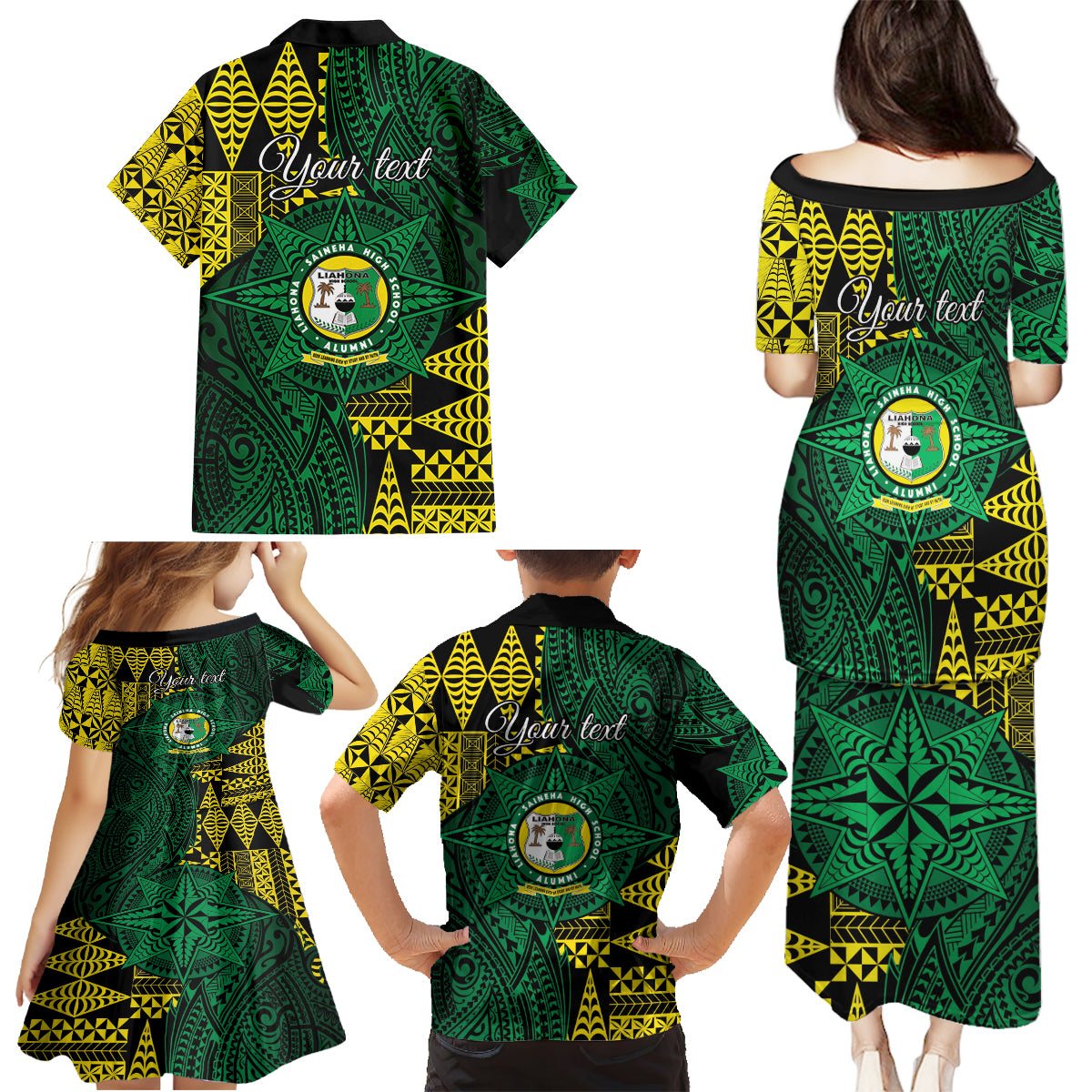 Personalised Tonga Liahona High School Family Matching Puletasi and Hawaiian Shirt Since 1948 Special Kupesi Pattern LT9 - Polynesian Pride