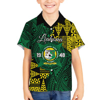 Personalised Tonga Liahona High School Family Matching Puletasi and Hawaiian Shirt Since 1948 Special Kupesi Pattern LT9 Son's Shirt Green - Polynesian Pride
