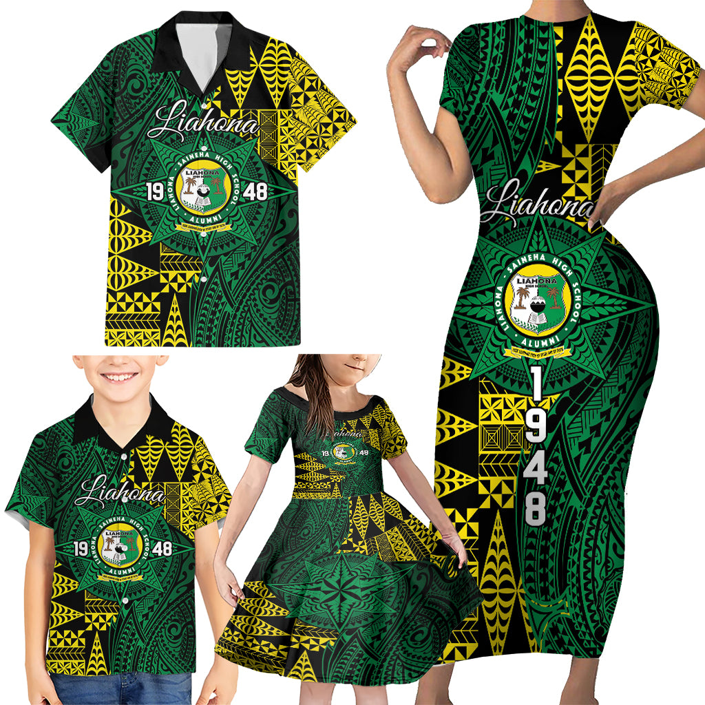 Personalised Tonga Liahona High School Family Matching Short Sleeve Bodycon Dress and Hawaiian Shirt Since 1948 Special Kupesi Pattern LT9 - Polynesian Pride