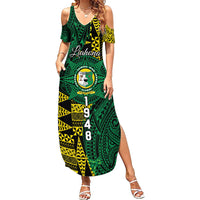 Personalised Tonga Liahona High School Family Matching Summer Maxi Dress and Hawaiian Shirt Since 1948 Special Kupesi Pattern LT9 Mom's Dress Green - Polynesian Pride