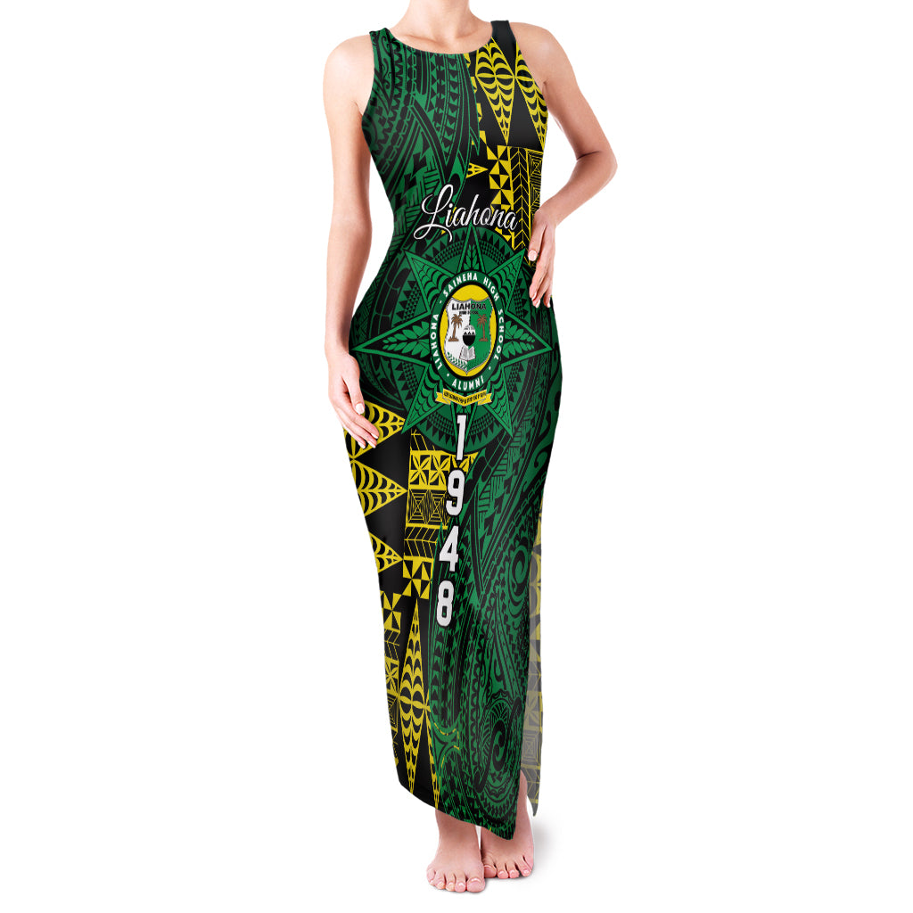 Personalised Tonga Liahona High School Family Matching Tank Maxi Dress and Hawaiian Shirt Since 1948 Special Kupesi Pattern LT9 Mom's Dress Green - Polynesian Pride