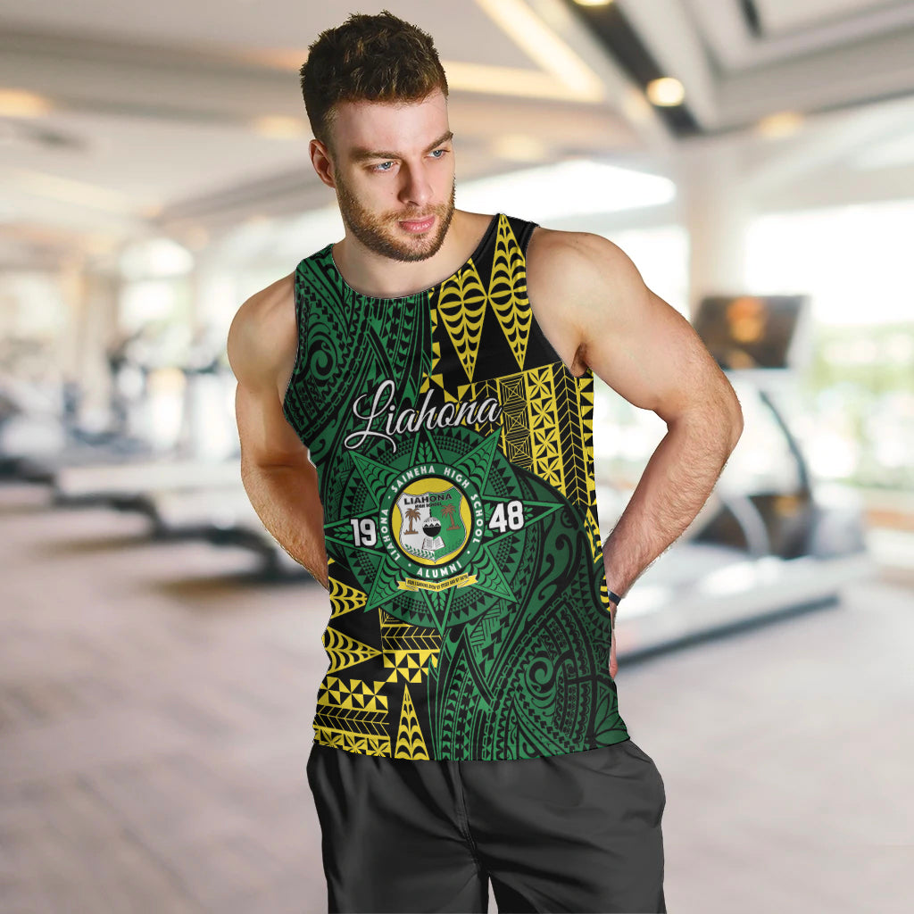 Personalised Tonga Liahona High School Men Tank Top Since 1948 Special Kupesi Pattern LT9 Green - Polynesian Pride