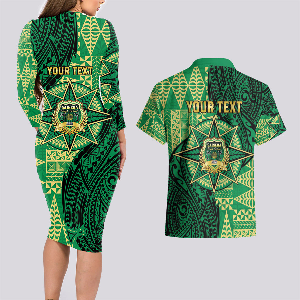 Personalised Tonga Saineha High School Couples Matching Long Sleeve Bodycon Dress and Hawaiian Shirt Since 1978 Special Kupesi Pattern LT9 - Polynesian Pride