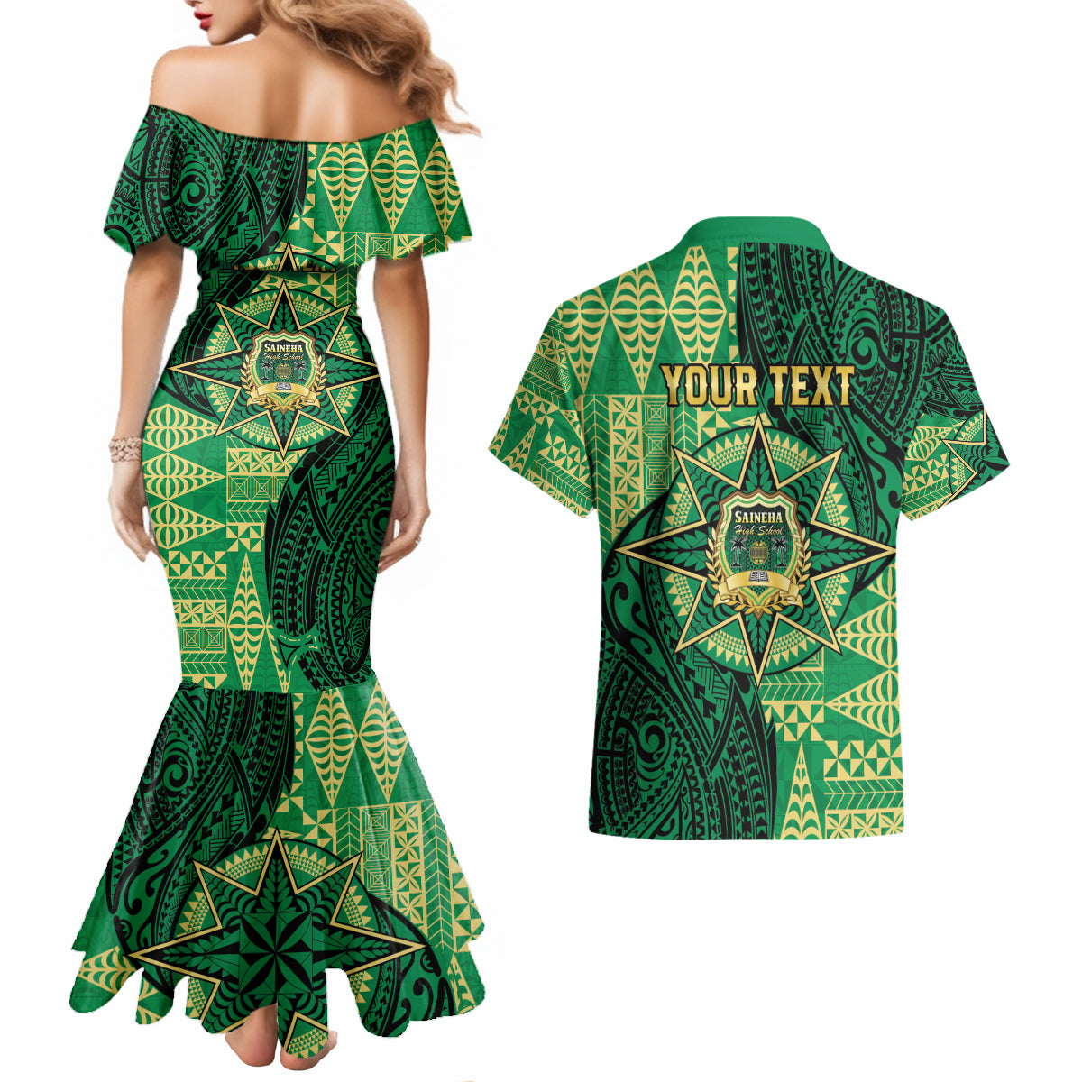 Personalised Tonga Saineha High School Couples Matching Mermaid Dress and Hawaiian Shirt Since 1978 Special Kupesi Pattern LT9 - Polynesian Pride