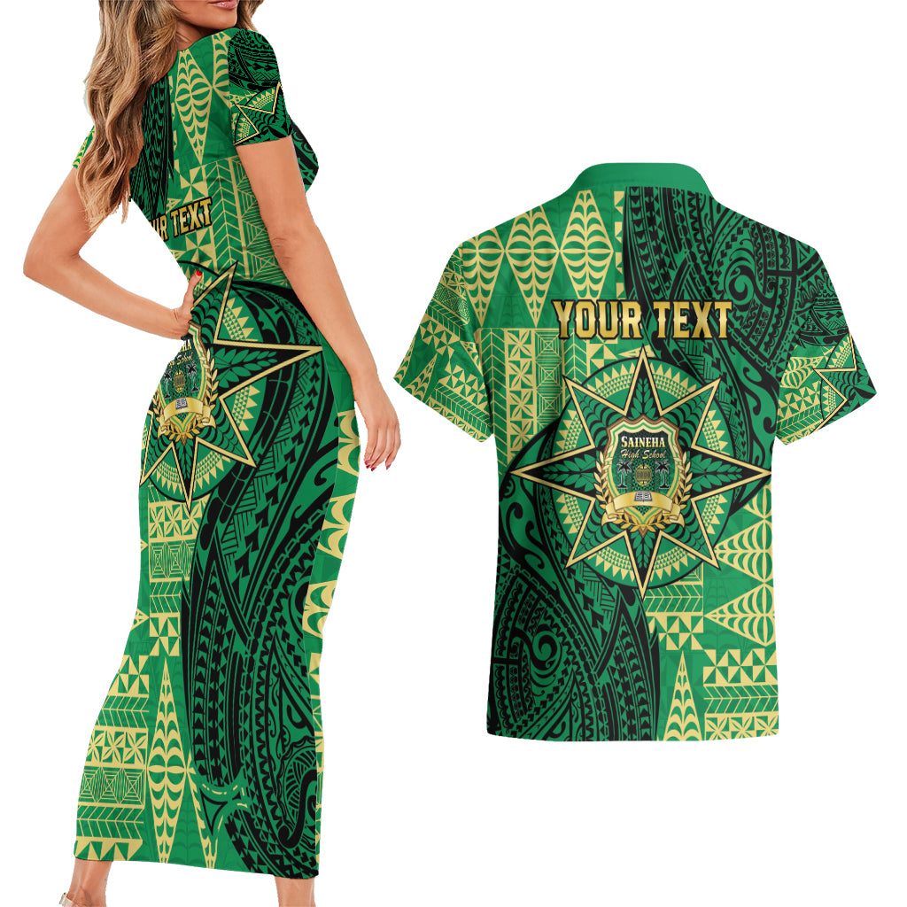 Personalised Tonga Saineha High School Couples Matching Short Sleeve Bodycon Dress and Hawaiian Shirt Since 1978 Special Kupesi Pattern LT9 - Polynesian Pride