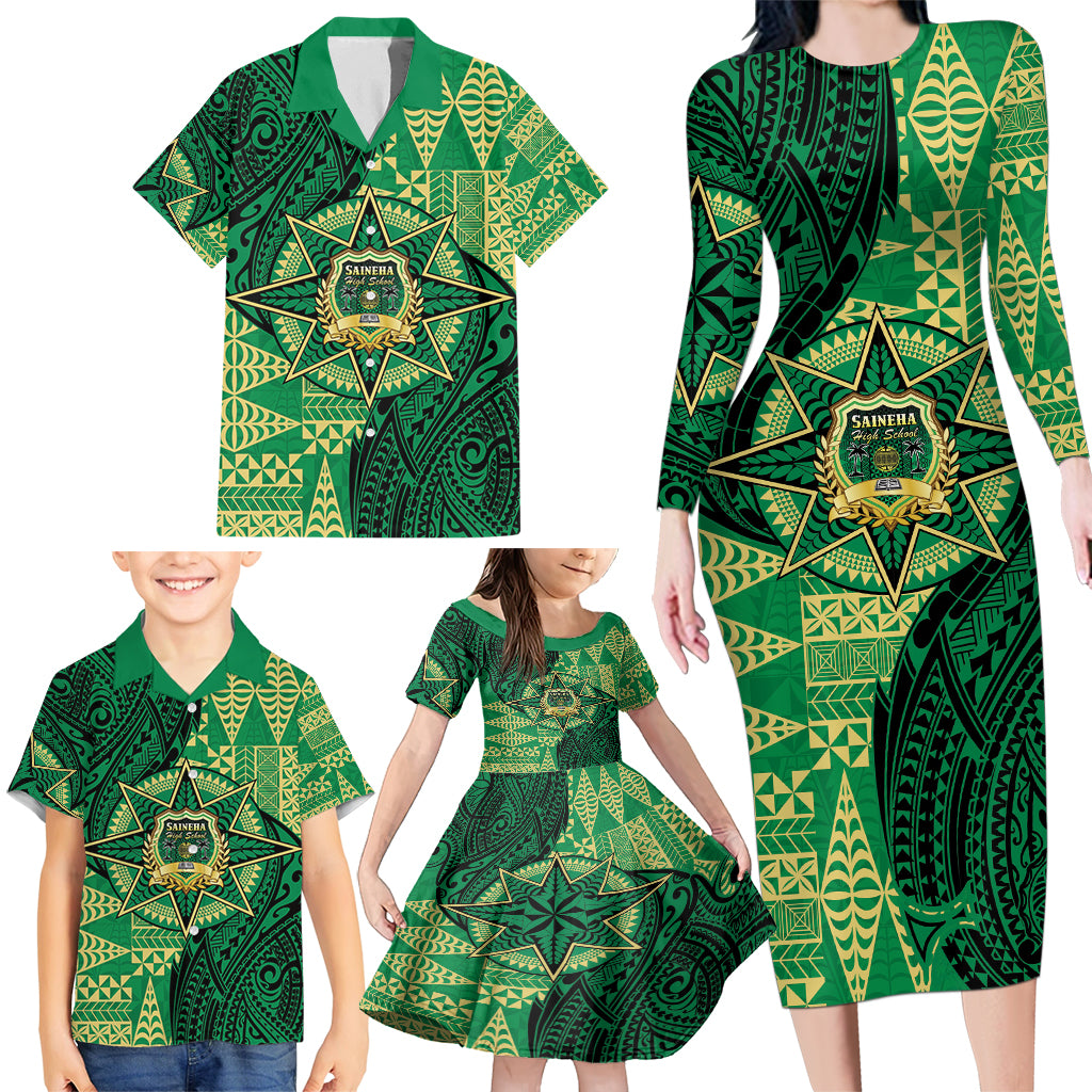 Personalised Tonga Saineha High School Family Matching Long Sleeve Bodycon Dress and Hawaiian Shirt Since 1978 Special Kupesi Pattern LT9 - Polynesian Pride