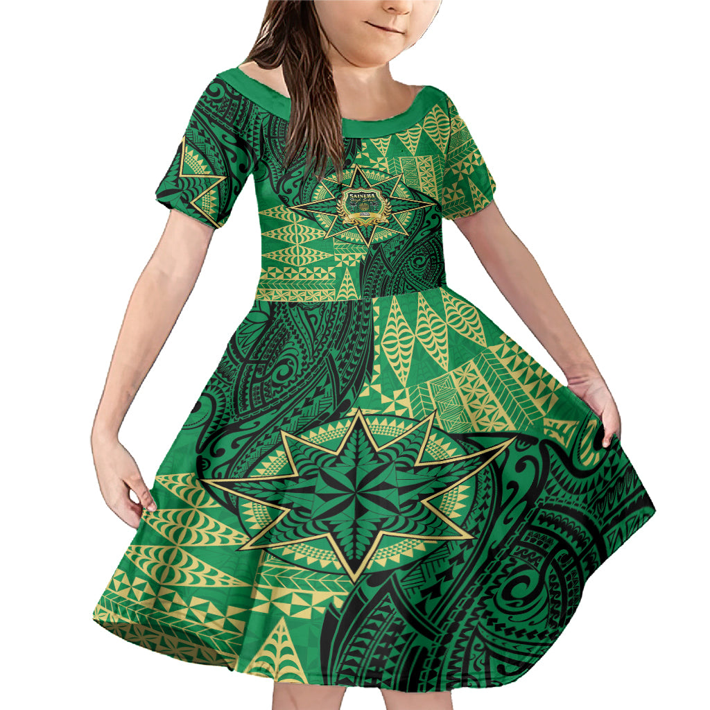 Personalised Tonga Saineha High School Family Matching Mermaid Dress and Hawaiian Shirt Since 1978 Special Kupesi Pattern LT9 Daughter's Dress Green - Polynesian Pride