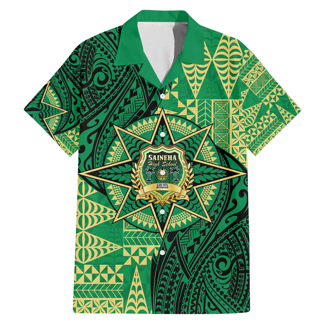 Personalised Tonga Saineha High School Family Matching Mermaid Dress and Hawaiian Shirt Since 1978 Special Kupesi Pattern LT9 Dad's Shirt - Short Sleeve Green - Polynesian Pride