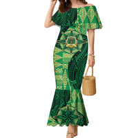 Personalised Tonga Saineha High School Family Matching Mermaid Dress and Hawaiian Shirt Since 1978 Special Kupesi Pattern LT9 Mom's Dress Green - Polynesian Pride