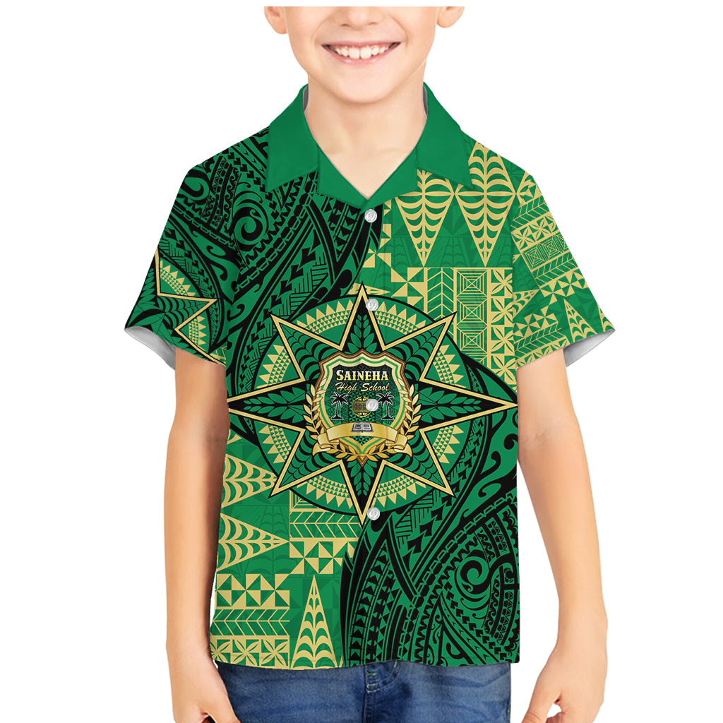 Personalised Tonga Saineha High School Family Matching Mermaid Dress and Hawaiian Shirt Since 1978 Special Kupesi Pattern LT9 Son's Shirt Green - Polynesian Pride