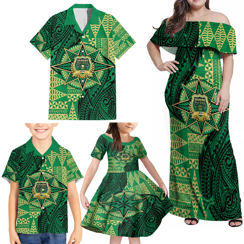 Personalised Tonga Saineha High School Family Matching Off Shoulder Maxi Dress and Hawaiian Shirt Since 1978 Special Kupesi Pattern LT9 - Polynesian Pride