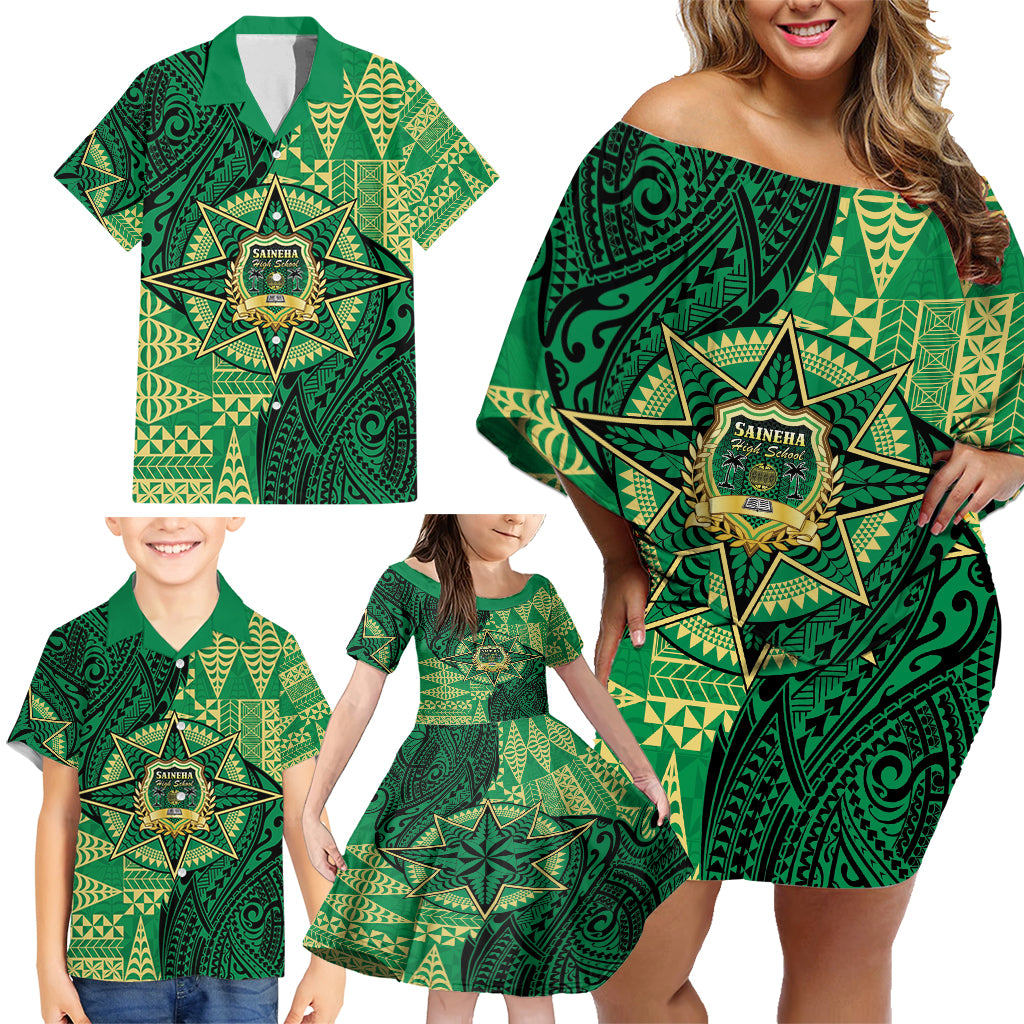 Personalised Tonga Saineha High School Family Matching Off Shoulder Short Dress and Hawaiian Shirt Since 1978 Special Kupesi Pattern LT9 - Polynesian Pride