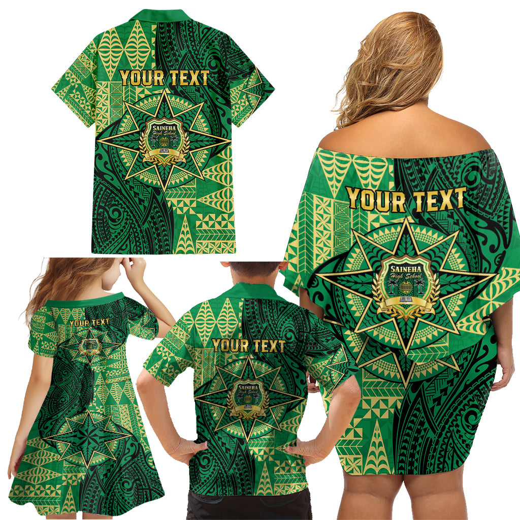 Personalised Tonga Saineha High School Family Matching Off Shoulder Short Dress and Hawaiian Shirt Since 1978 Special Kupesi Pattern LT9 - Polynesian Pride