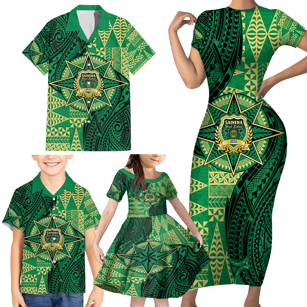 Personalised Tonga Saineha High School Family Matching Short Sleeve Bodycon Dress and Hawaiian Shirt Since 1978 Special Kupesi Pattern LT9 - Polynesian Pride