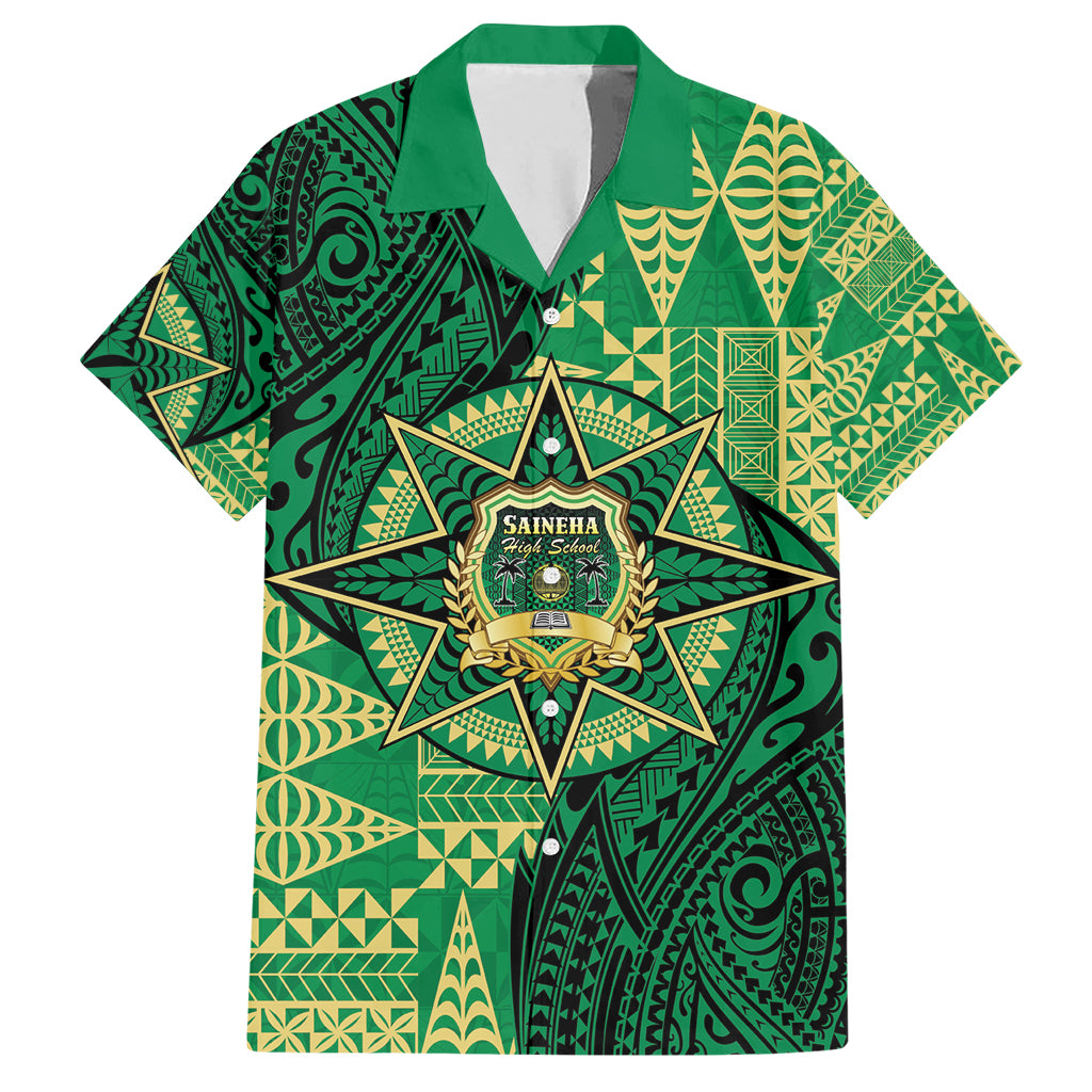 Personalised Tonga Saineha High School Family Matching Short Sleeve Bodycon Dress and Hawaiian Shirt Since 1978 Special Kupesi Pattern LT9 Dad's Shirt - Short Sleeve Green - Polynesian Pride