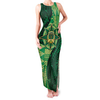 Personalised Tonga Saineha High School Family Matching Tank Maxi Dress and Hawaiian Shirt Since 1978 Special Kupesi Pattern LT9 Mom's Dress Green - Polynesian Pride