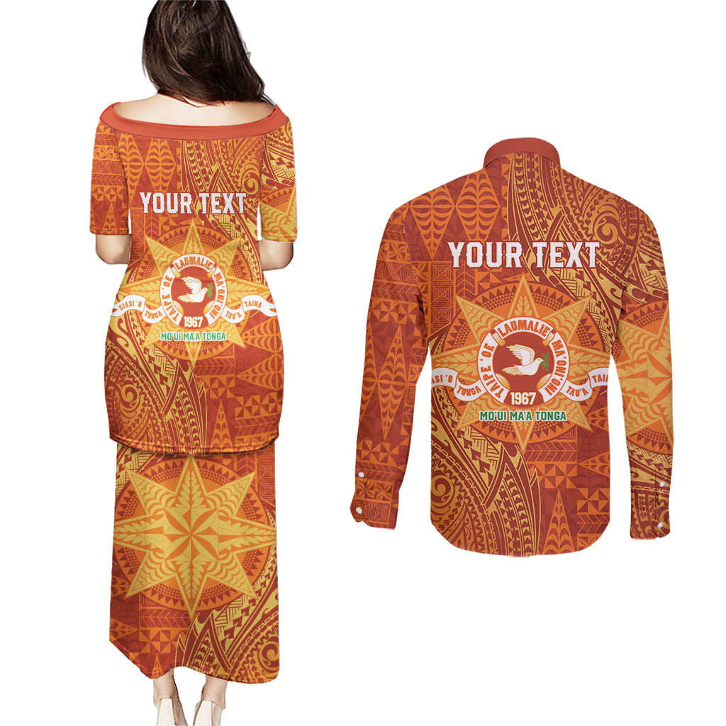 Personalised Tonga Tailulu College Couples Matching Puletasi and Long Sleeve Button Shirt Since 1967 Special Kupesi Pattern Version 1