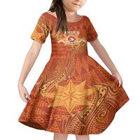 Personalised Tonga Tailulu College Family Matching Long Sleeve Bodycon Dress and Hawaiian Shirt Since 1967 Special Kupesi Pattern Version 1 LT9 Daughter's Dress Gold - Polynesian Pride